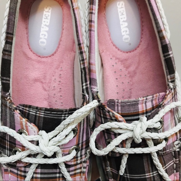 NEW Sebago Seashore Two-Eye Boat Shoe, Pink Plaid - Picture 6 of 8
